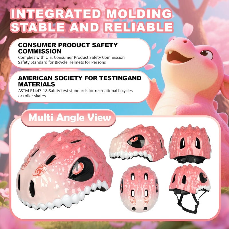Bavilk Toddler Kids Bike Helmet,3D Dinosaur Helmets for Boys Girls Infant/Baby to Children 1/2/3/4/5/6/7/8 Years Old Lightweight Adjustable Multi-Sports Bicycle Scooter Skateboard Skating Cycling - Image 2